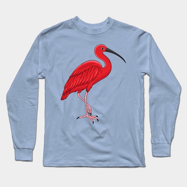 Scarlet ibis bird cartoon illustration Long Sleeve T-Shirt by Cartoons of fun